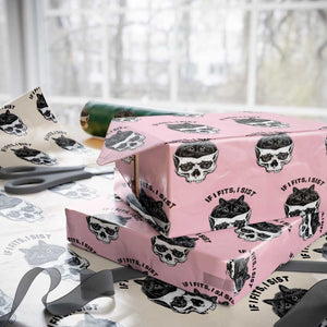 If I Fits I Sits Black Cat Skull Wrapping Paper Roll Gothic Dark Humor Gift TS12 Light Pink Print Your Wear