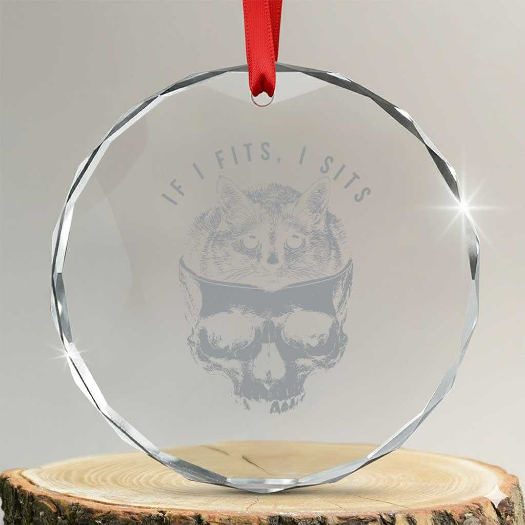 If I Fits I Sits Funny Cat in Skull Crystal Glass Ornament Dark Aesthetic Goth Cat Lover Gift for Macabre and Meme Fans TS02 Transparent Glass 3'' Circle Print Your Wear