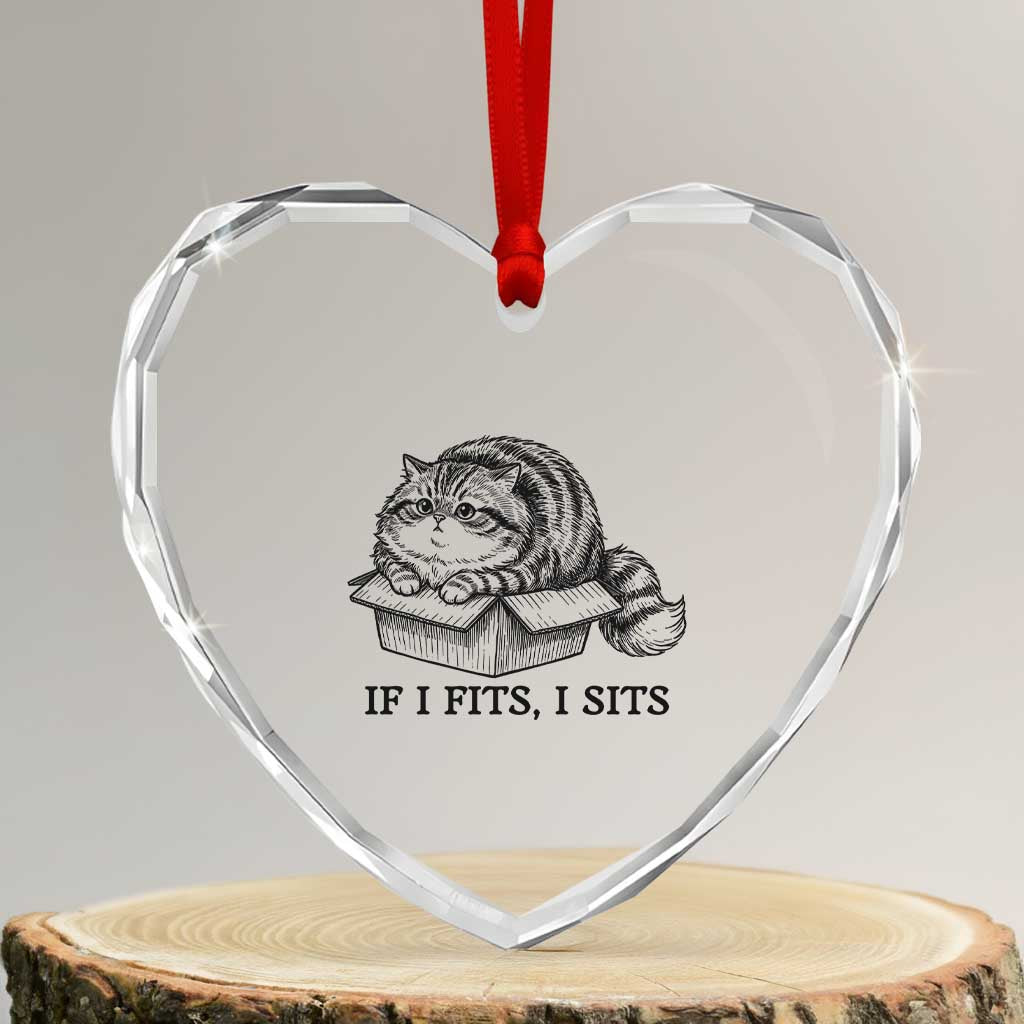 If I Fits I Sits Heart Crystal Glass Ornament Chubby Kitty Funny Cat Lover Gift TS12 Transparent Glass 3'' Heart Print Your Wear