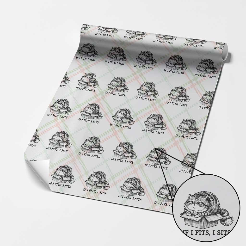 If I Fits I Sits Wrapping Paper Roll Chubby Kitty Funny Cat Lover Gift TS12 Christmas Plaid Print Your Wear