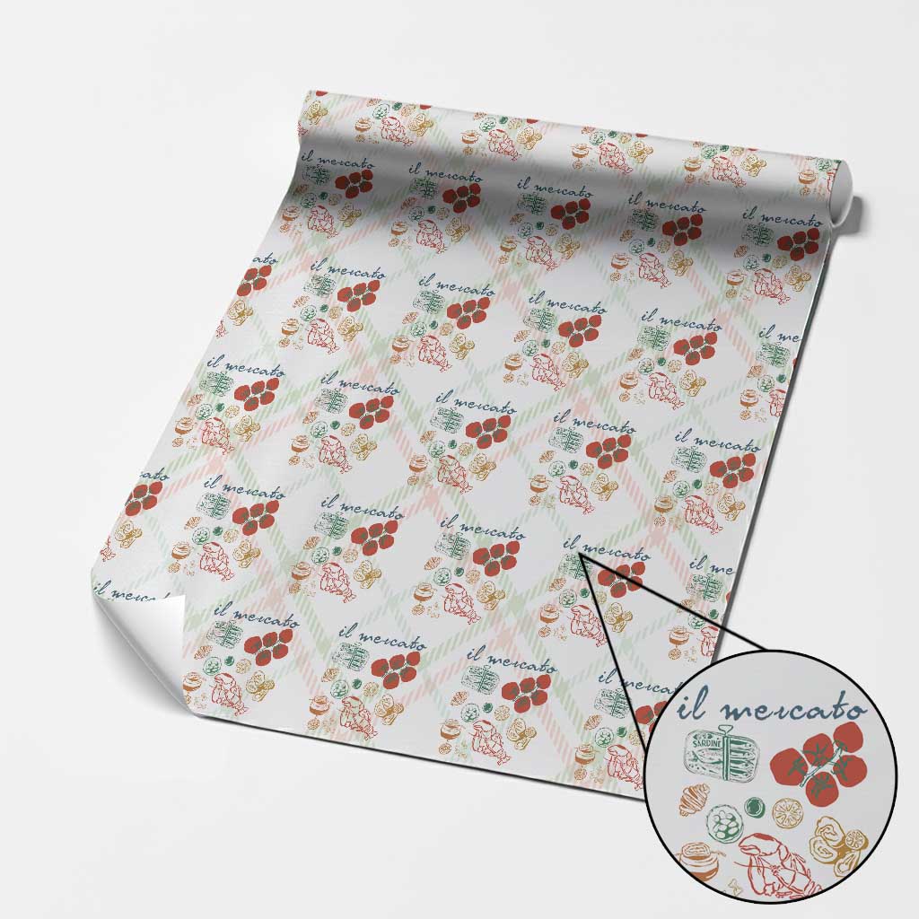 Il Mercato Italian Food Market Aesthetic Wrapping Paper Roll Summer Amalfi Coast La Dolce Vita TS02 Christmas Plaid Print Your Wear