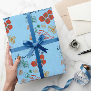 Il Mercato Italian Food Market Aesthetic Wrapping Paper Roll Summer Amalfi Coast La Dolce Vita TS02 Light Blue Print Your Wear