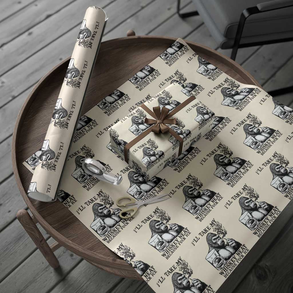 I'll Take My Whiskey Neat Because F Ice Wrapping Paper Roll Smoking and Drinking Bigfoot Subtle Political Resistance TS02 Beige Print Your Wear