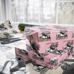 I'll Take My Whiskey Neat Because F Ice Wrapping Paper Roll Smoking and Drinking Bigfoot Subtle Political Resistance TS02 Light Pink Print Your Wear