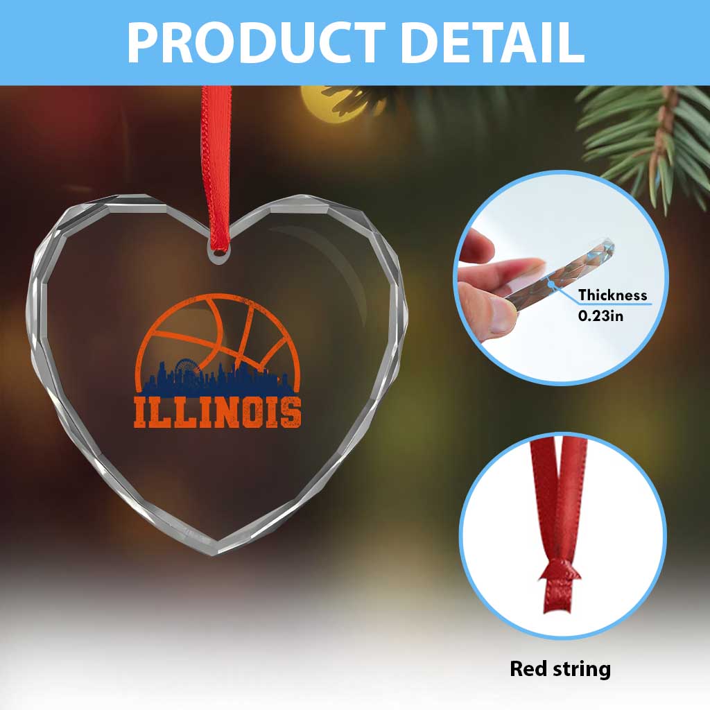 Illinois Fan Heart Crystal Glass Ornament IL State Basketball Game Day TS11 Print Your Wear