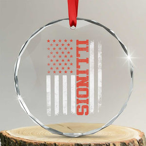 Illinois Pride Crystal Glass Ornament Vintage American Flag Distressed Varsity Aesthetic Letters IL State TS11 Transparent Glass 3'' Circle Print Your Wear