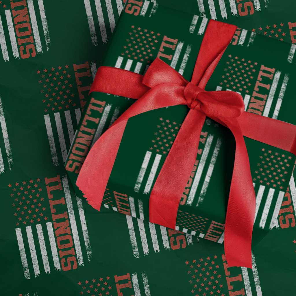 Illinois Pride Wrapping Paper Roll Vintage American Flag Distressed Varsity Aesthetic Letters IL State TS11 Green Print Your Wear