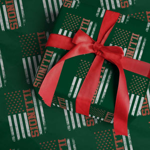 Illinois Pride Wrapping Paper Roll Vintage American Flag Distressed Varsity Aesthetic Letters IL State TS11 Green Print Your Wear