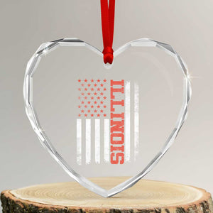 Illinois Pride Heart Crystal Glass Ornament Vintage American Flag Distressed Varsity Aesthetic Letters IL State TS11 Transparent Glass 3'' Heart Print Your Wear