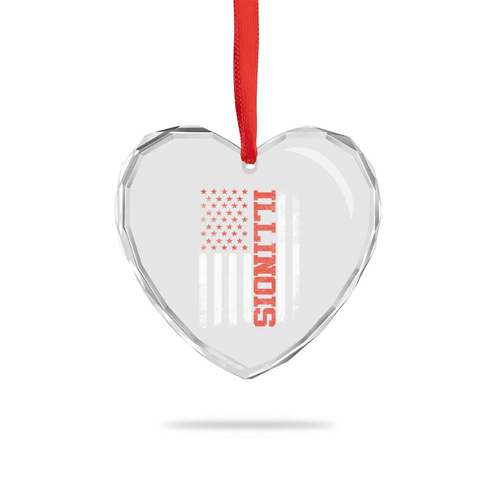 Illinois Pride Heart Crystal Glass Ornament Vintage American Flag Distressed Varsity Aesthetic Letters IL State TS11 Print Your Wear