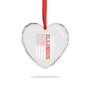 Illinois Pride Heart Crystal Glass Ornament Vintage American Flag Distressed Varsity Aesthetic Letters IL State TS11 Print Your Wear