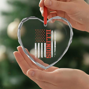 Illinois Pride Heart Crystal Glass Ornament Vintage American Flag Distressed Varsity Aesthetic Letters IL State TS11 Print Your Wear