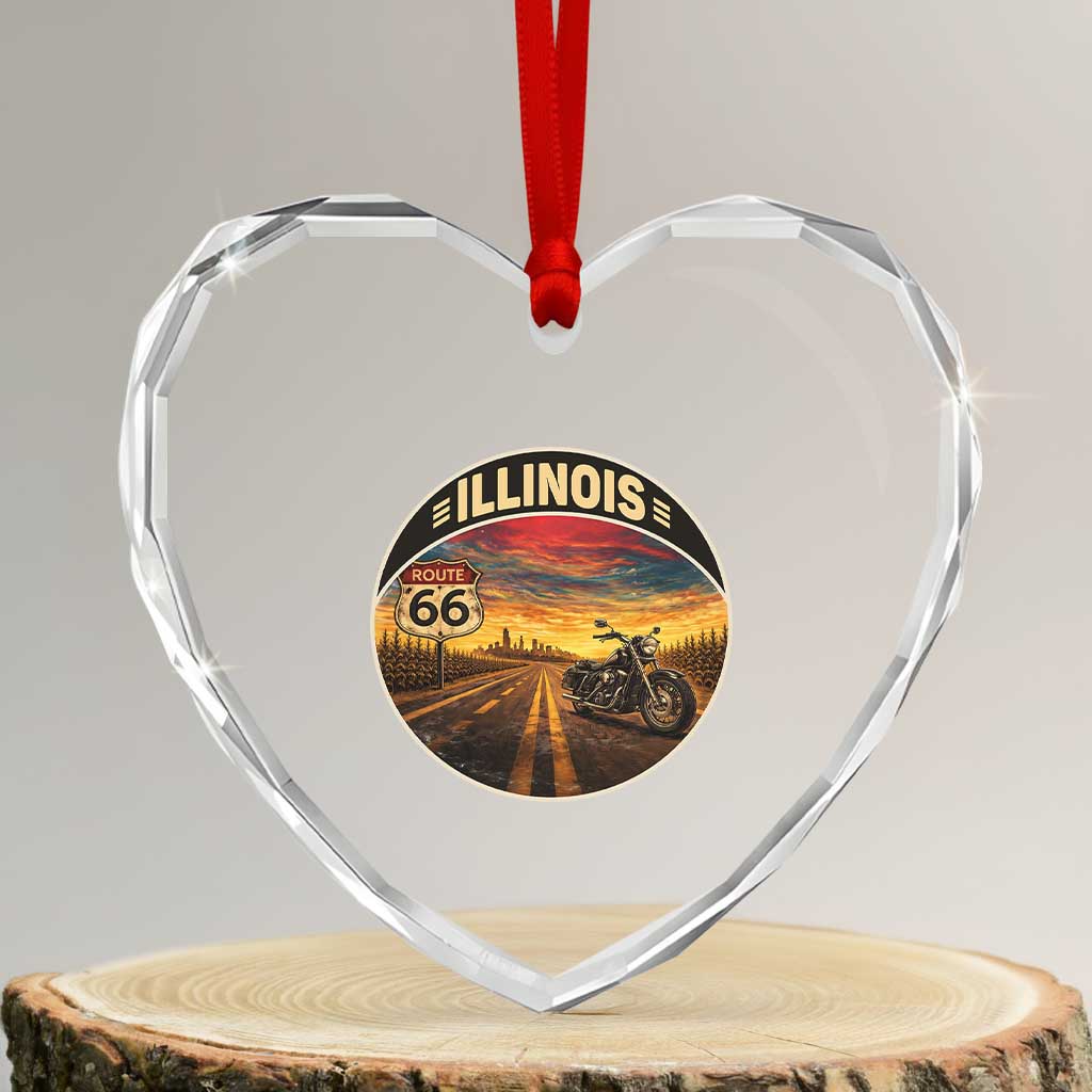 Illinois Route Highway 66 Motorcycle Heart Crystal Glass Ornament Road Trip Adventure TS12 Transparent Glass 3'' Heart Print Your Wear