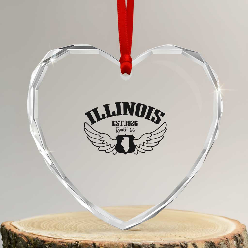 Illinois Route Highway 66 Souvenir Heart Crystal Glass Ornament Open Road Adventure TS12 Transparent Glass 3'' Heart Print Your Wear