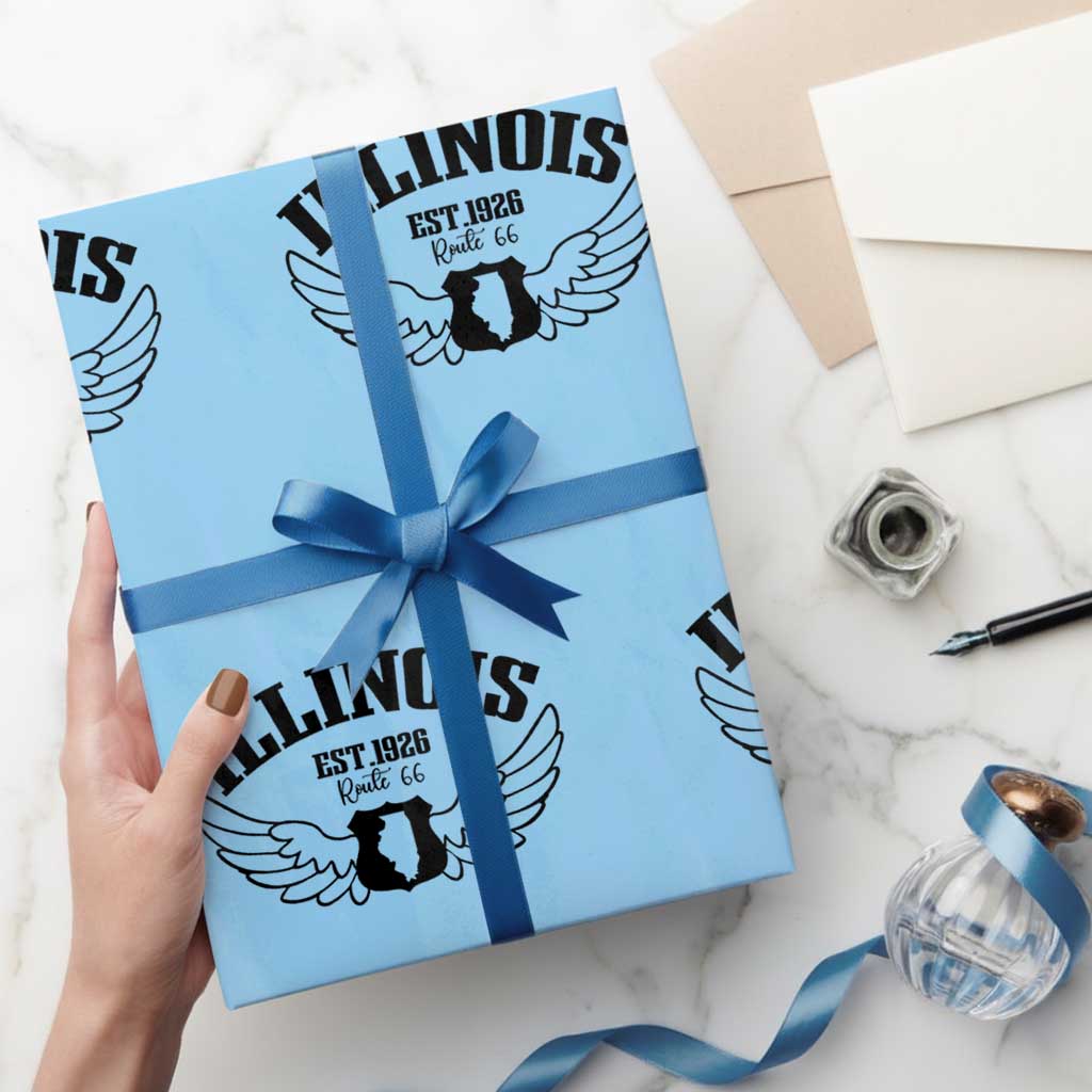 Illinois Route Highway 66 Souvenir Wrapping Paper Roll Open Road Adventure TS12 Light Blue Print Your Wear