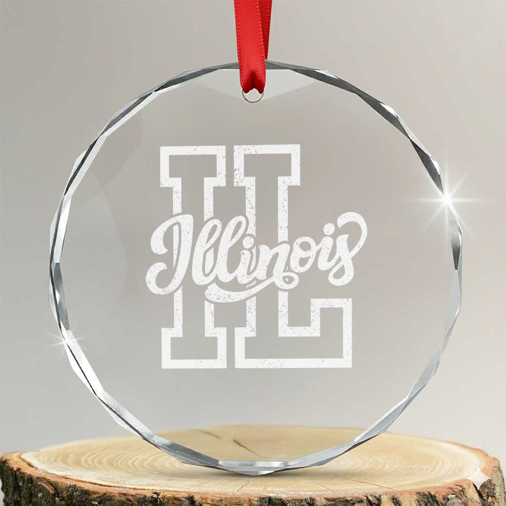 Illinois Sports Fan Crystal Glass Ornament Varsity Aesthetic IL State Pride TS11 Transparent Glass 3'' Circle Print Your Wear