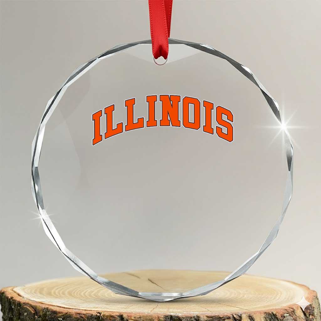 Illinois Sports Fan Crystal Glass Ornament Vintage Orange Blue Throwback Text IL State TS11 Transparent Glass 3'' Circle Print Your Wear