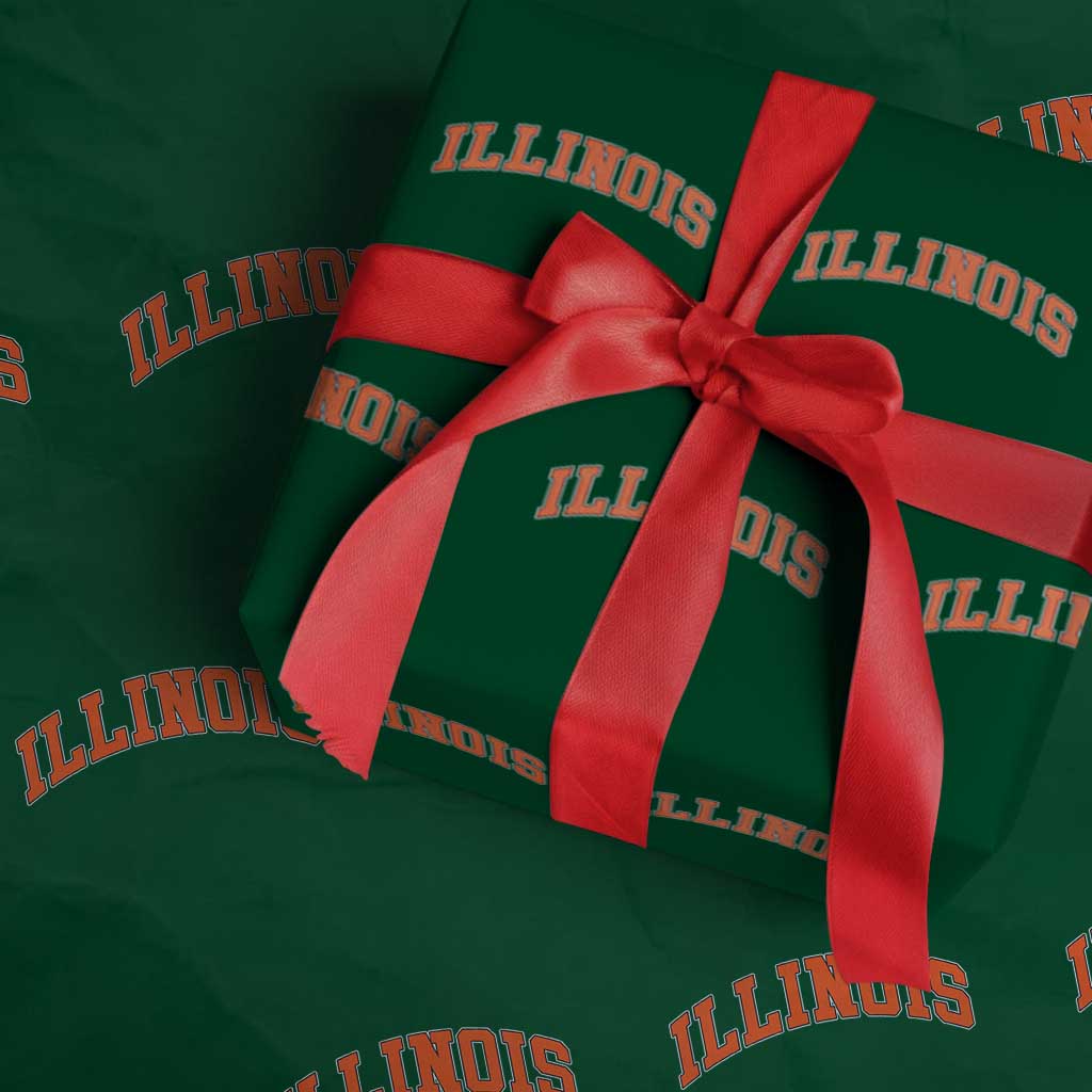Illinois Sports Fan Wrapping Paper Roll Vintage Orange Blue Throwback Text IL State TS11 Green Print Your Wear