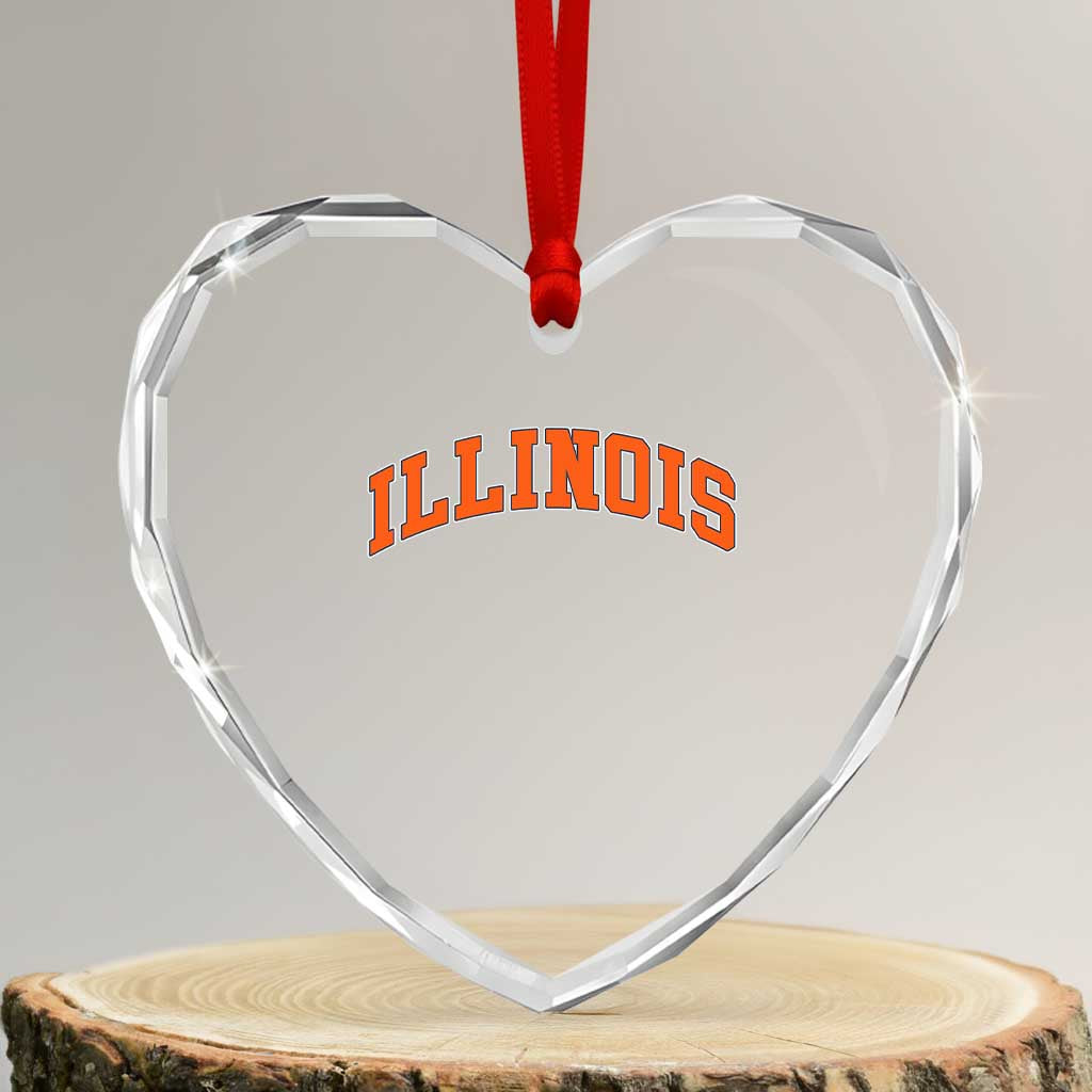 Illinois Sports Fan Heart Crystal Glass Ornament Vintage Orange Blue Throwback Text IL State TS11 Transparent Glass 3'' Heart Print Your Wear