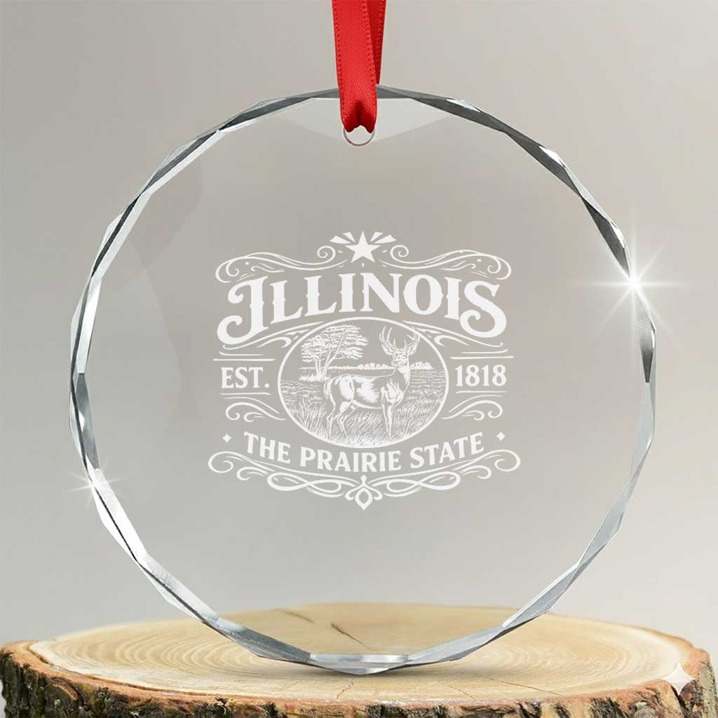 Illinois State Pride Crystal Glass Ornament The Prairie State Souvenir Gift TS12 Transparent Glass 3'' Circle Print Your Wear