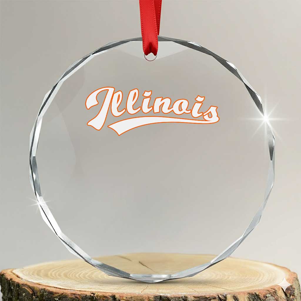 Illinois Vintage Orange Varsity Script Text Classic Sports Jersey Style Crystal Glass Ornament TS11 Transparent Glass 3'' Circle Print Your Wear