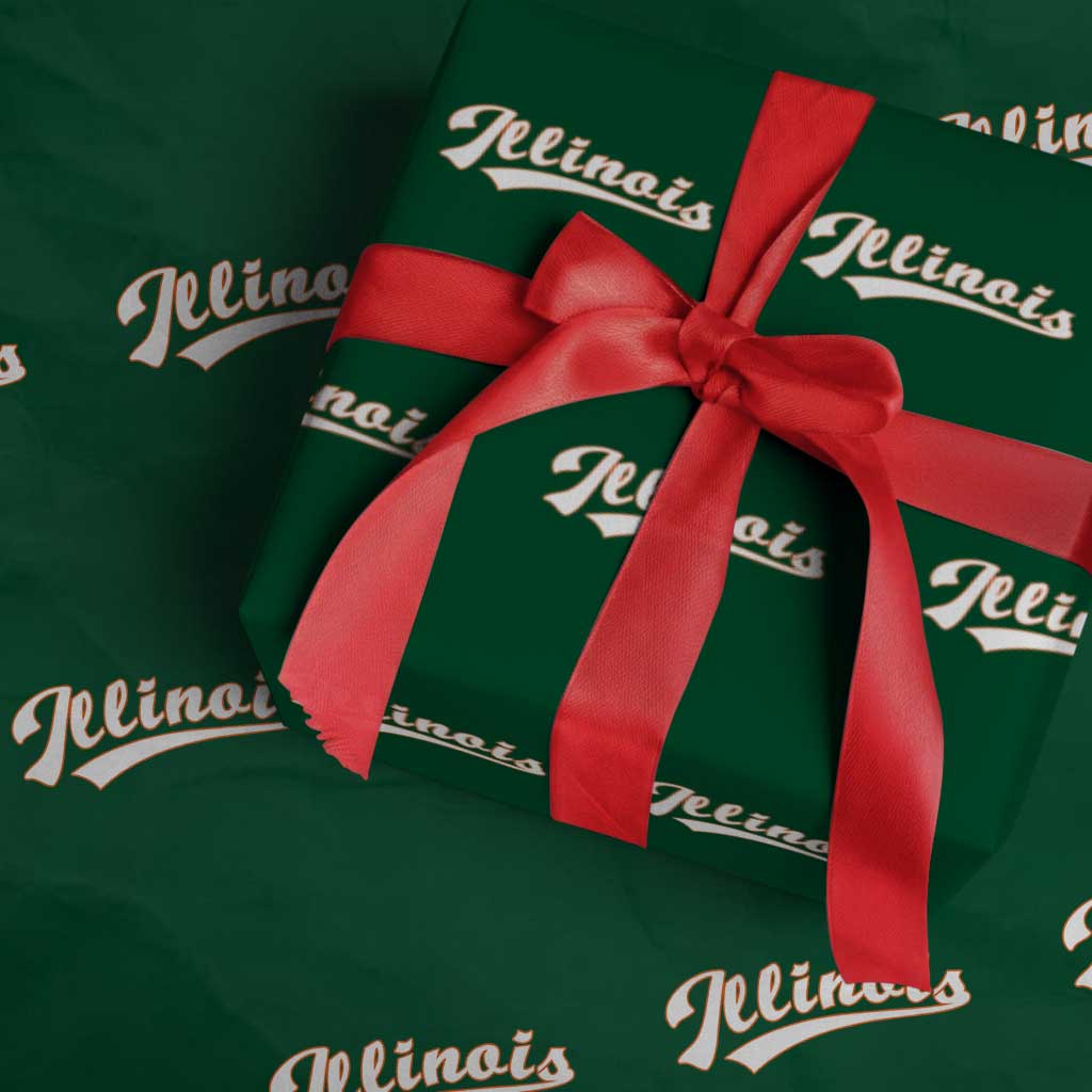 Illinois Vintage Orange Varsity Script Text Classic Sports Jersey Style Wrapping Paper Roll TS11 Green Print Your Wear
