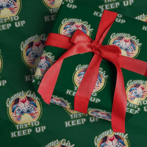 Im A Gamer Girl Try To Keep Up Wrapping Paper Roll Funny Gaming Gift TS12 Green Print Your Wear