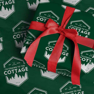 I'm Coming to the Cottage Wrapping Paper Roll Rustic Outdoor Retro Forest Hockey Romance TS02 Green Print Your Wear