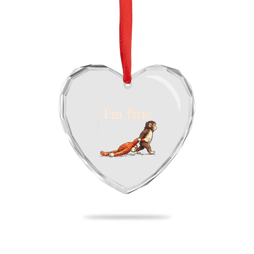 I’m Fine Funny Monkey Meme Heart Crystal Glass Ornament Viral Punch Baby Monkey Relatable Cute Gift TS02 Print Your Wear