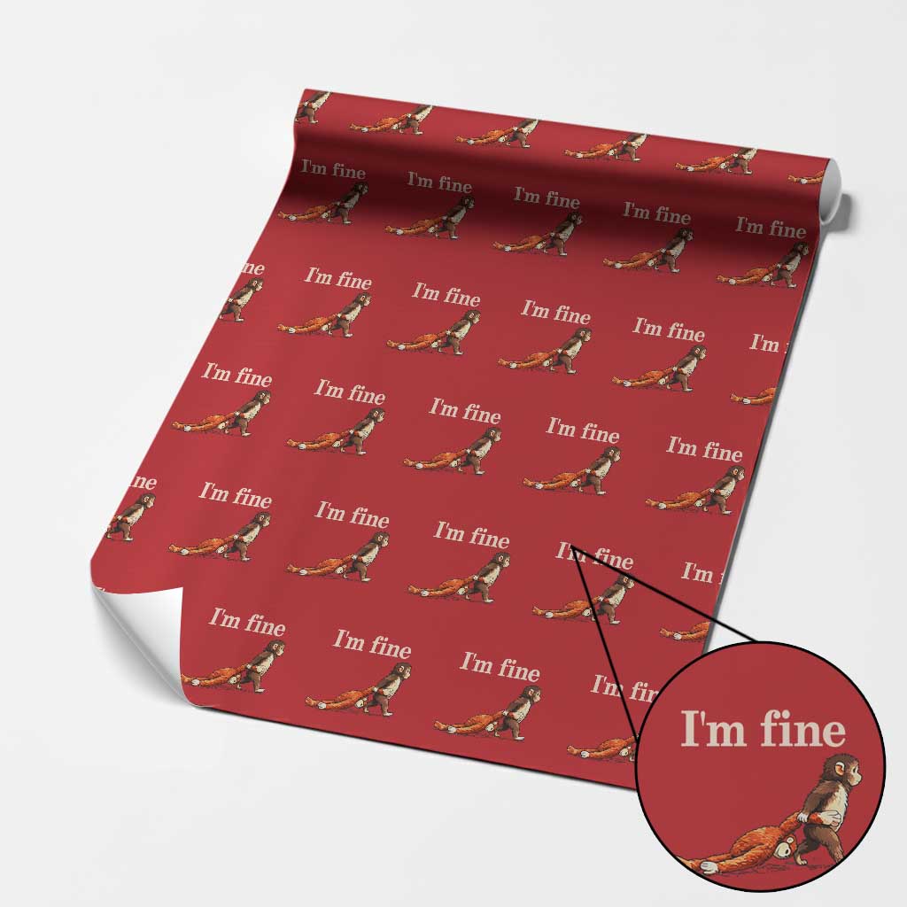 I’m Fine Funny Monkey Meme Wrapping Paper Roll Viral Punch Baby Monkey Relatable Cute Gift TS02 Red Print Your Wear