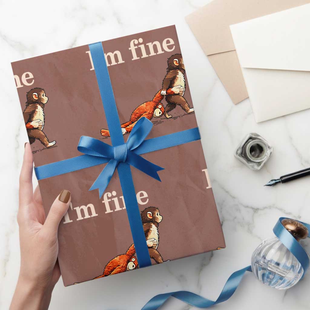 I’m Fine Funny Monkey Meme Wrapping Paper Roll Viral Punch Baby Monkey Relatable Cute Gift TS02 Mocha Print Your Wear