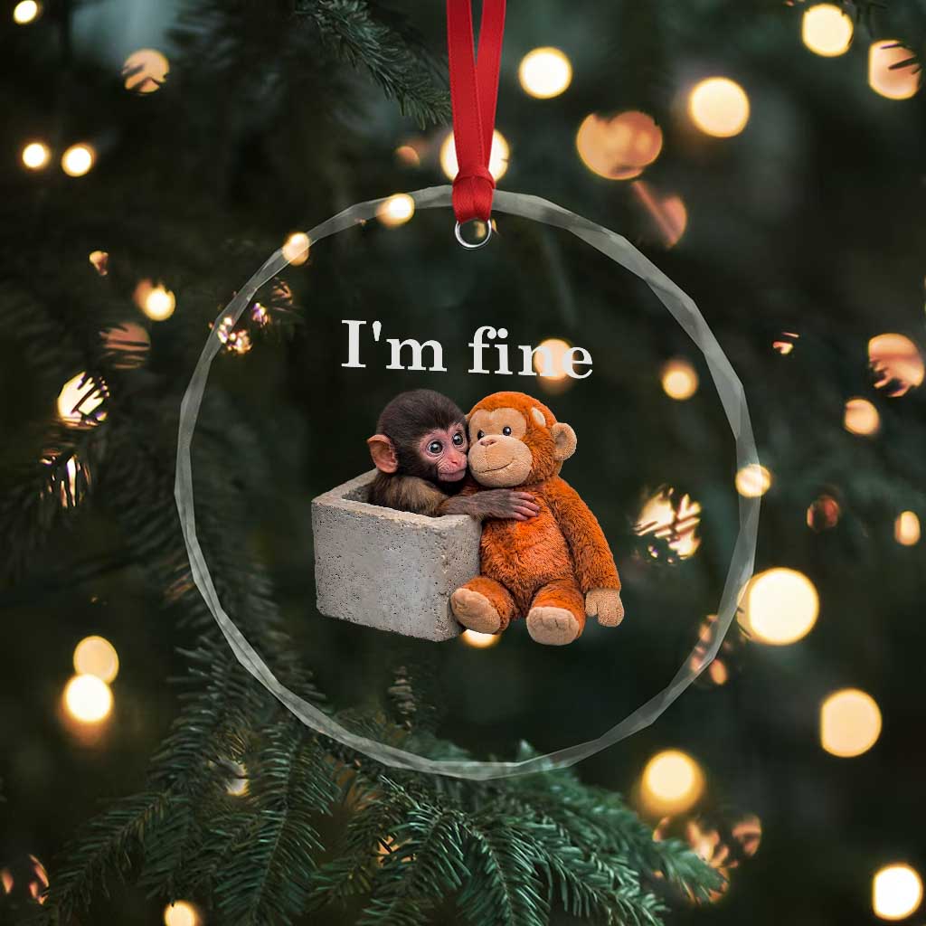 I’m Fine Viral Punch Monkey Meme Crystal Glass Ornament Cute Baby Monkey Hugging Plush Emotional Humor Gift TS02 Print Your Wear