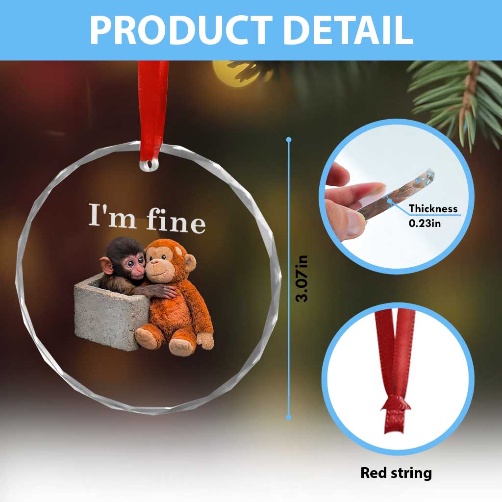 I’m Fine Viral Punch Monkey Meme Crystal Glass Ornament Cute Baby Monkey Hugging Plush Emotional Humor Gift TS02 Print Your Wear