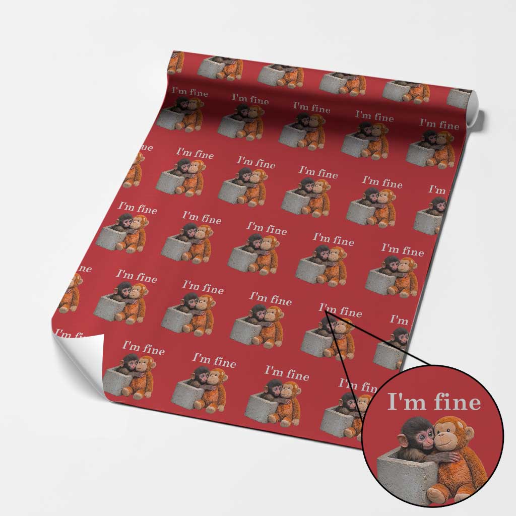 I’m Fine Viral Punch Monkey Meme Wrapping Paper Roll Cute Baby Monkey Hugging Plush Emotional Humor Gift TS02 Red Print Your Wear