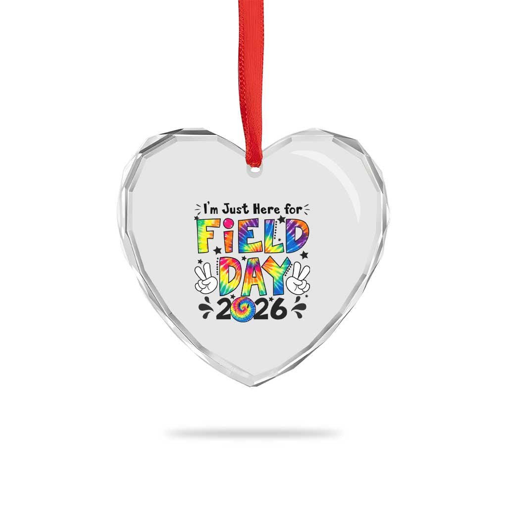 I'm Just Here for Field Day 2026 Heart Crystal Glass Ornament Groovy School Retro Tie Dye Effect Printing TS02 Print Your Wear