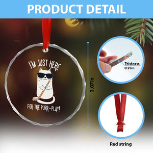 Im Just Here For The Purr Play Crystal Glass Ornament Funny Cat Hockey Gift TS12 Print Your Wear