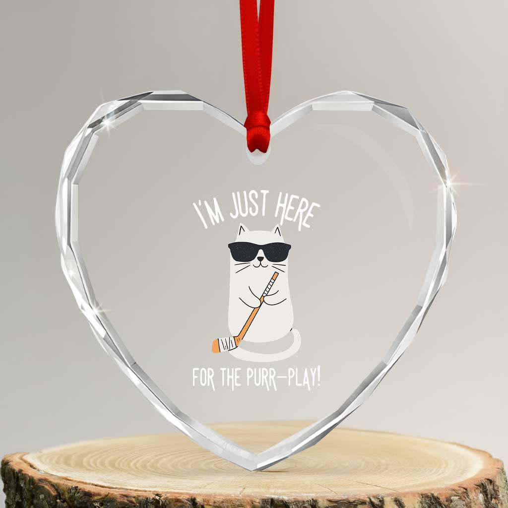 Im Just Here For The Purr Play Heart Crystal Glass Ornament Funny Cat Hockey Gift TS12 Transparent Glass 3'' Heart Print Your Wear