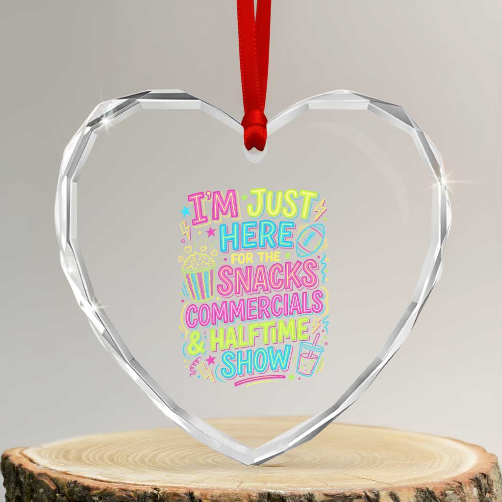 I'm Just Here for The Snacks Commercials Halftime Show Heart Crystal Glass Ornament Funny Game Day Neon Style TS02 Transparent Glass 3'' Heart Print Your Wear