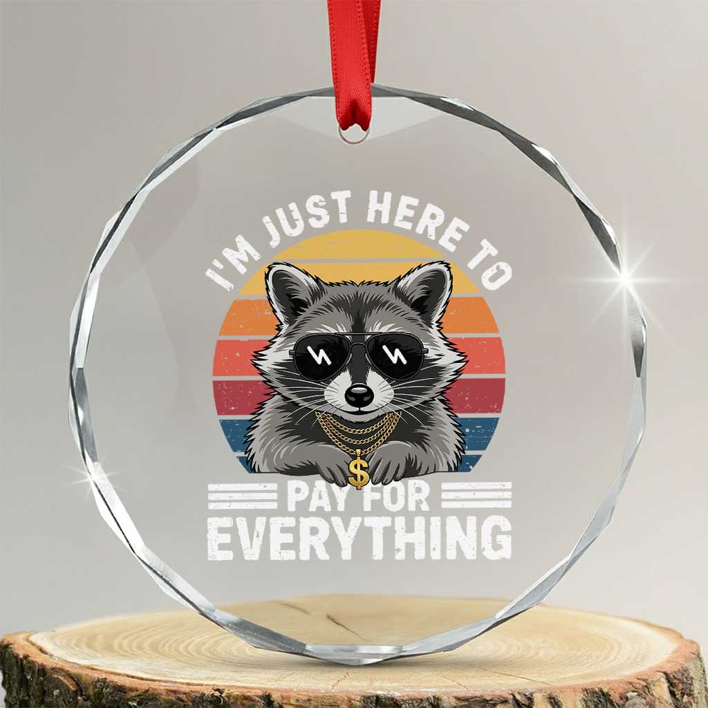 I'm Just Here to Pay for Everything Crystal Glass Ornament Funny Raccoon Dad Granpa Joke TS14 Transparent Glass 3'' Circle Print Your Wear