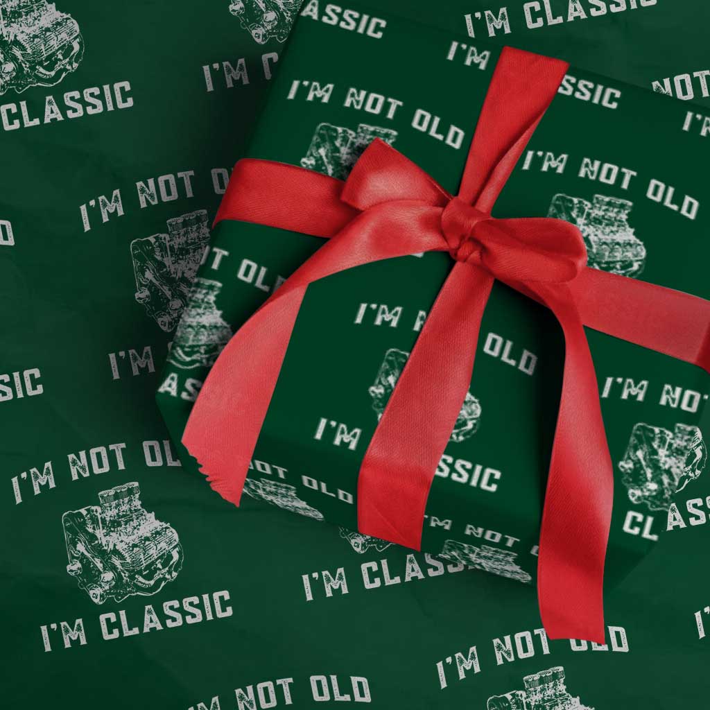 I'm Not Old I'm Classic Wrapping Paper Roll Flathead V8 Engine Silhouette TS14 Green Print Your Wear