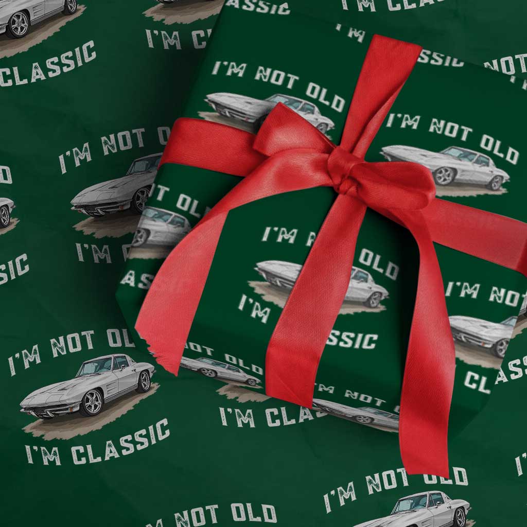 I'm Not Old I'm Classic Wrapping Paper Roll Vintage 1963 Sports Car Retro Americana TS14 Green Print Your Wear