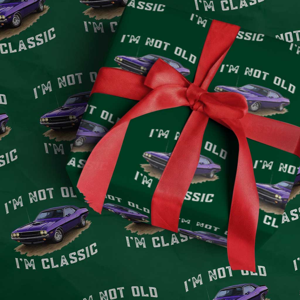 I'm Not Old I'm Classic Wrapping Paper Roll Vintage 1970 Purple Classic Muscle Car