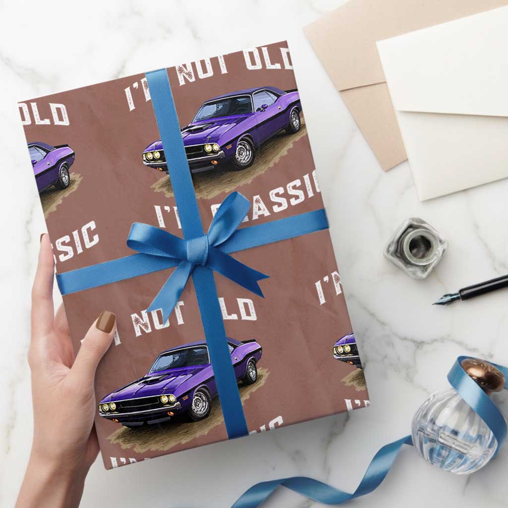 I'm Not Old I'm Classic Wrapping Paper Roll Vintage 1970 Purple Classic Muscle Car