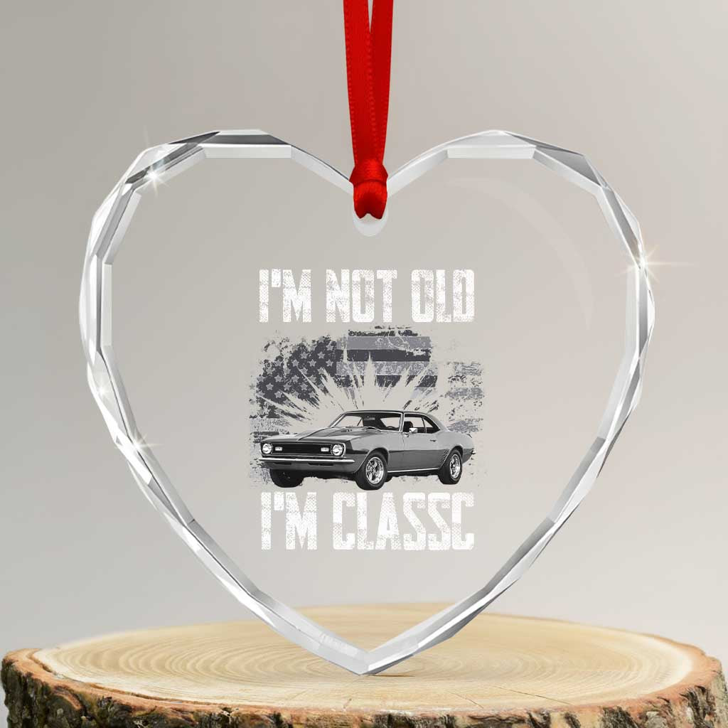 I'm Not Old I'm Classic Heart Crystal Glass Ornament Retro American Muscle Car Classic USA