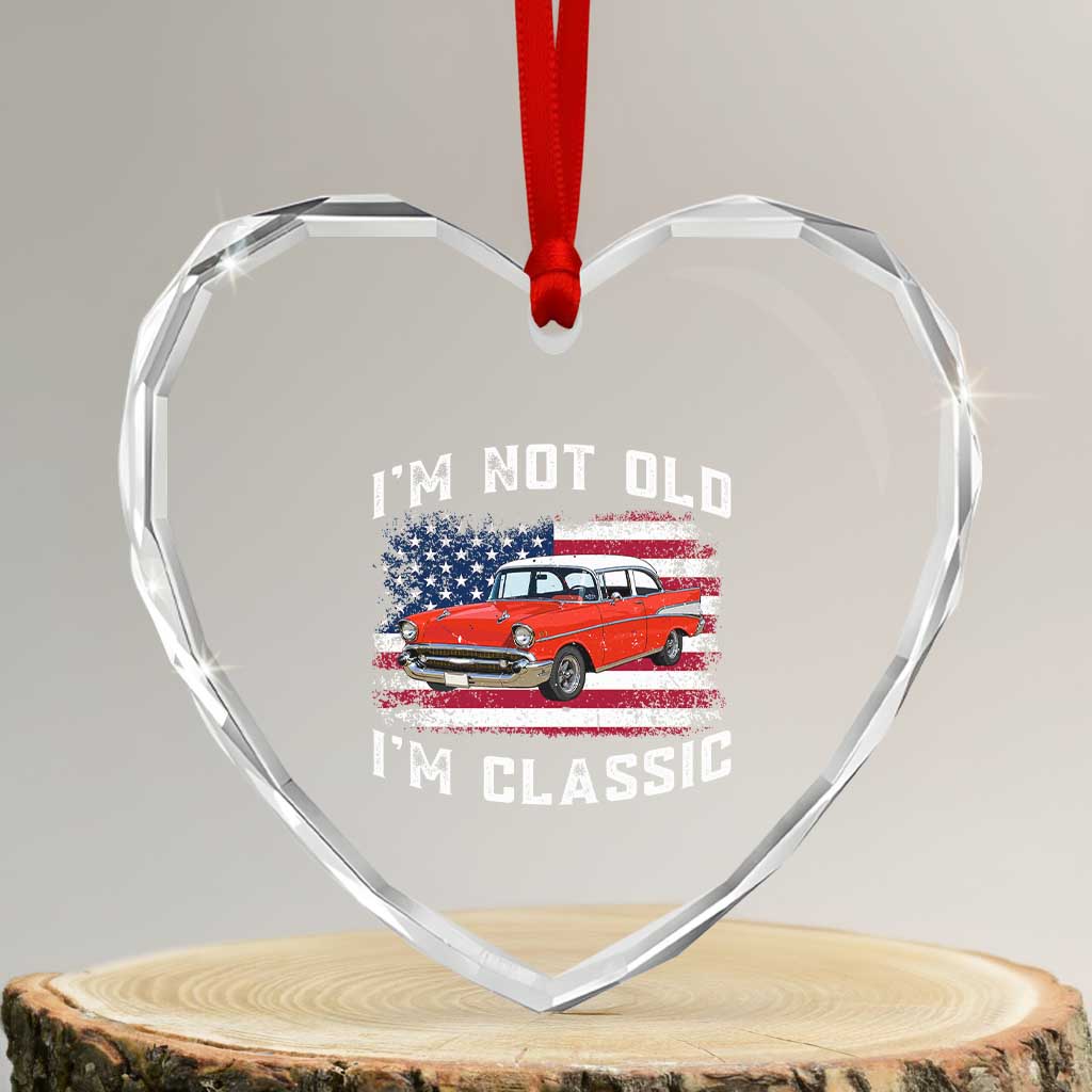 I'm Not Old I'm Classic Heart Crystal Glass Ornament Vintage 1957 Hot Rod Silhouette Patriotic American Flag TS14 Transparent Glass 3'' Heart Print Your Wear