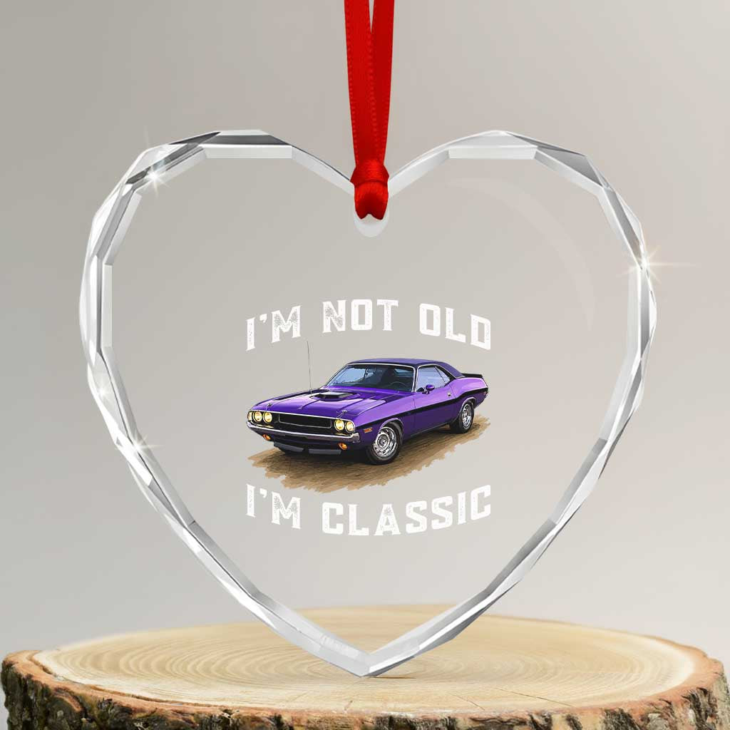 I'm Not Old I'm Classic Heart Crystal Glass Ornament Vintage 1970 Purple Classic Muscle Car