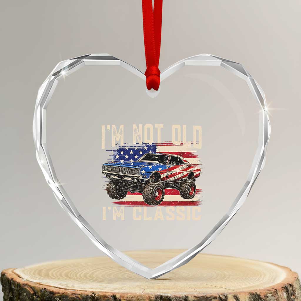 I'm Not Old I'm Classic Heart Crystal Glass Ornament Vintage Car American Flag 4th of July TS14 Transparent Glass 3'' Heart Print Your Wear