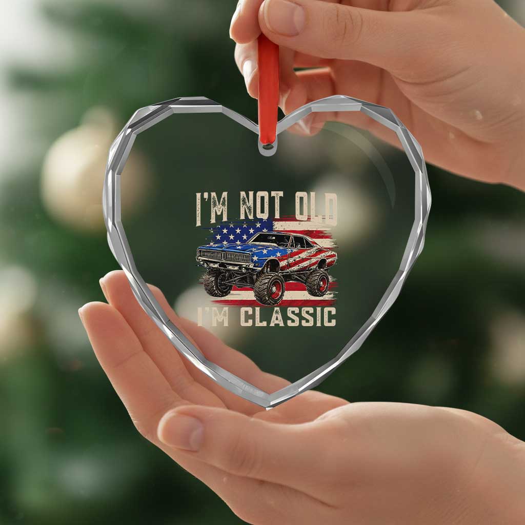I'm Not Old I'm Classic Heart Crystal Glass Ornament Vintage Car American Flag 4th of July
