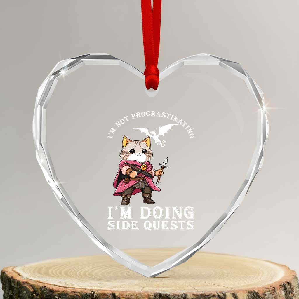 Im Not Procrastinating Im Doing Side Quests Heart Crystal Glass Ornament Funny RPG Gamer Cat Lover Gift TS12 Transparent Glass 3'' Heart Print Your Wear