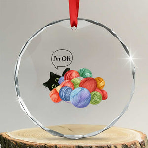 Im OK Crystal Glass Ornament Cat Tangled In Yarn Funny Crochet Gift TS12 Transparent Glass 3'' Circle Print Your Wear